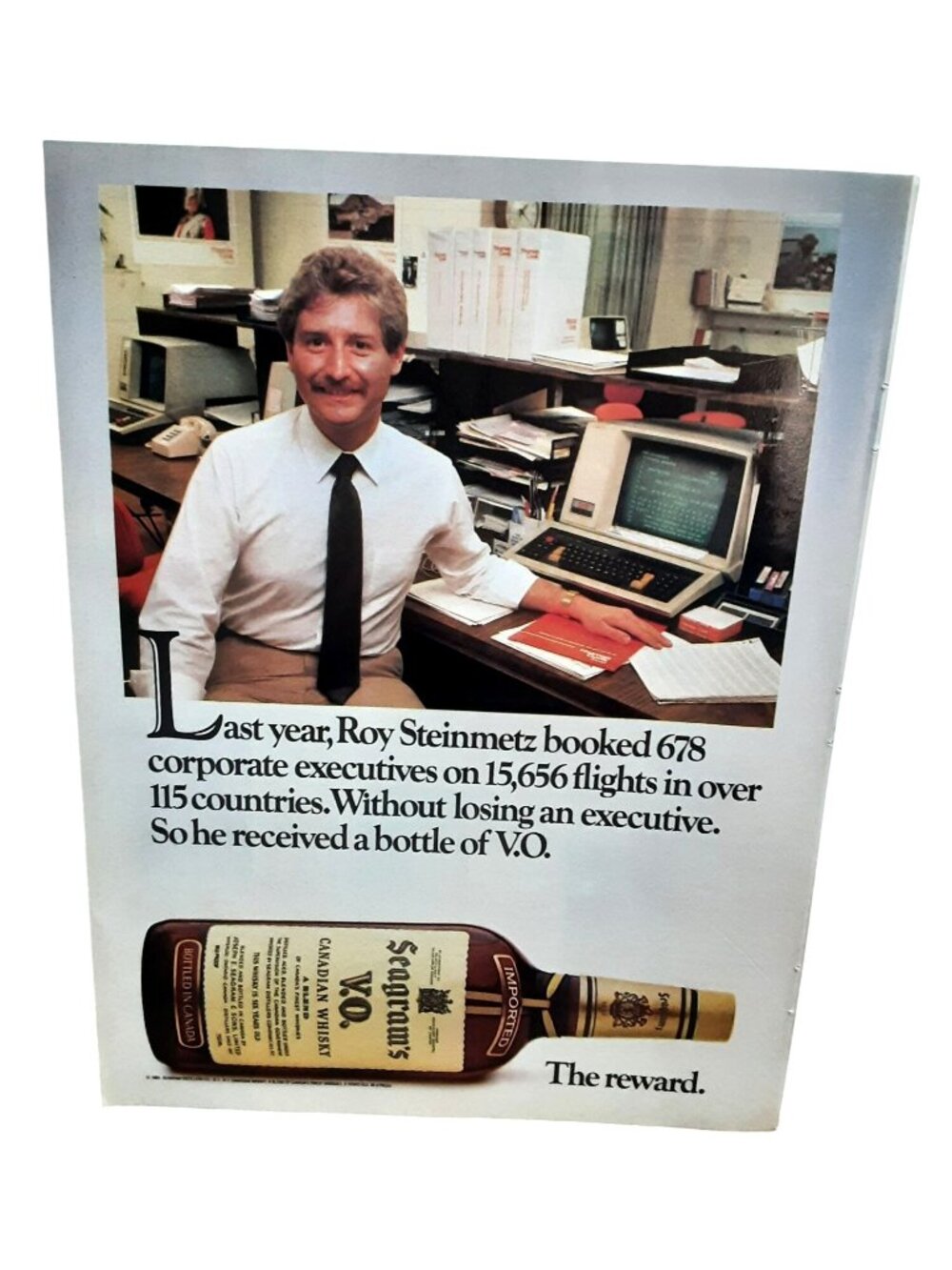 Vintage 1984 Seagrams VO Ad Business Office Computer Desk Scene